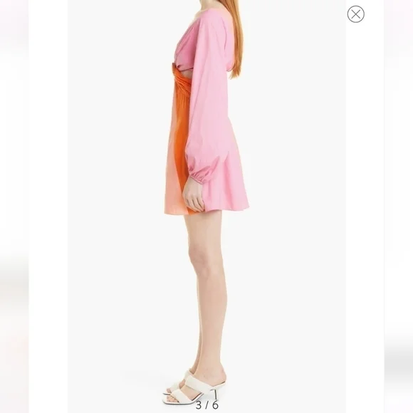 Staud Gulf A-Line Cutout Dress in TANGERINE/ GRAPEFRUIT/ PETAL Size 4 - Picture 9 of 12